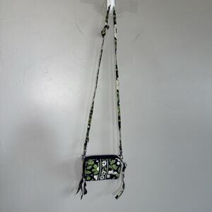 Vera Bradley Quilted Floral Wallet Wristlet Crossbody Green Blue White Purse